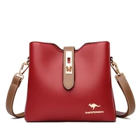 contrast color lock bucket womens shoulder bag urban simple composite cowhide crossbody bags korean style kangaroo handbag