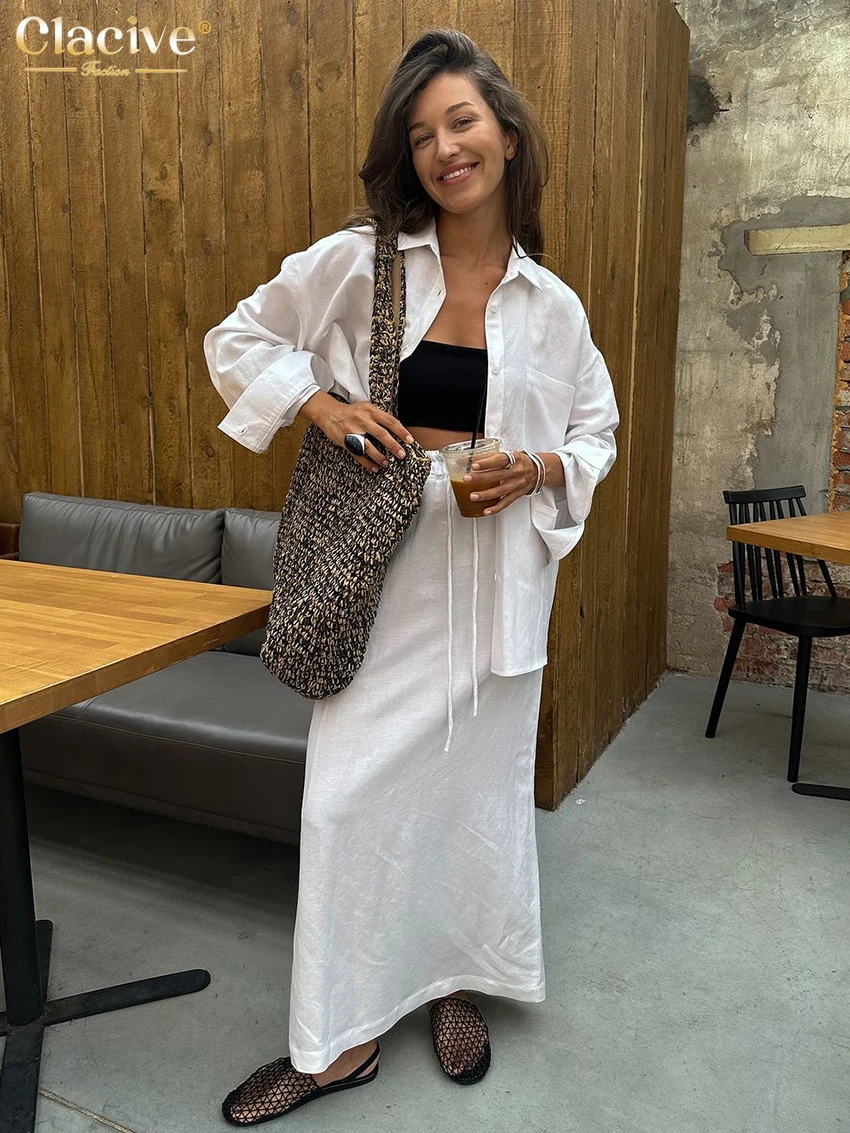 Модные свободные белые хлопковые комплекты Clacive с юбкой для женщин комплект из 2