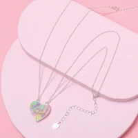 1pair heart shaped pendant best friend zinc alloy drip oil necklace for kids girl friendship jewelry gifts