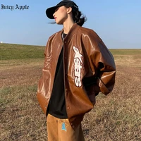 juciy apple bomber woman varsity jacket retro vintage embroidered baseball jacket pu leather jacket%e2%80%99s 2022 womens winter coats
