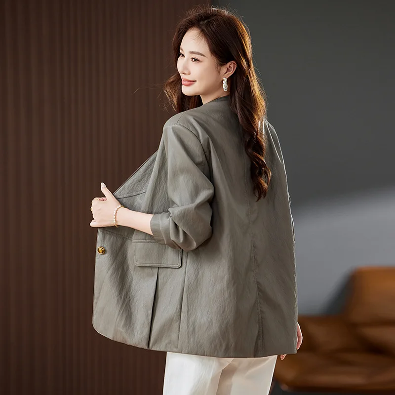 Women's Fashionable Autumn Casual Elegant Western-style Leather Jacket Long Sleeve PULeather For High-end Clothing