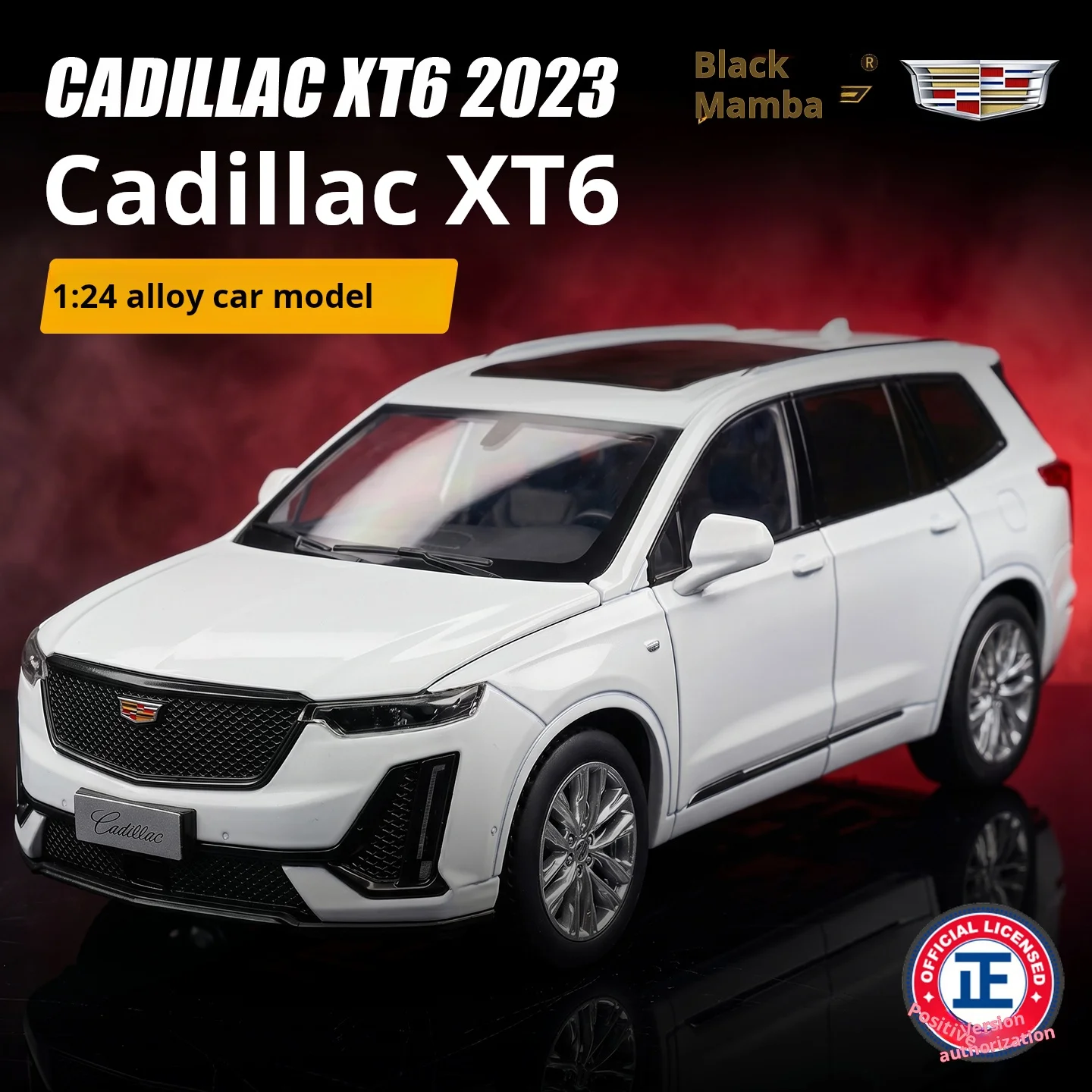 Фото Масштабная модель внедорожника Cadillac XT6 1:24, официально лицензированная, изысканная, из сплава, с функцией отката назад, для декора и игр №2