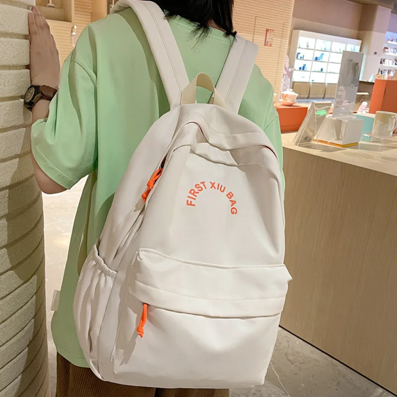 

EST New Large Casual Solid Color Schoolbag Women Letters Shoulders Teenager Girls Kawaii Backpack School Bolsa Mochila Female