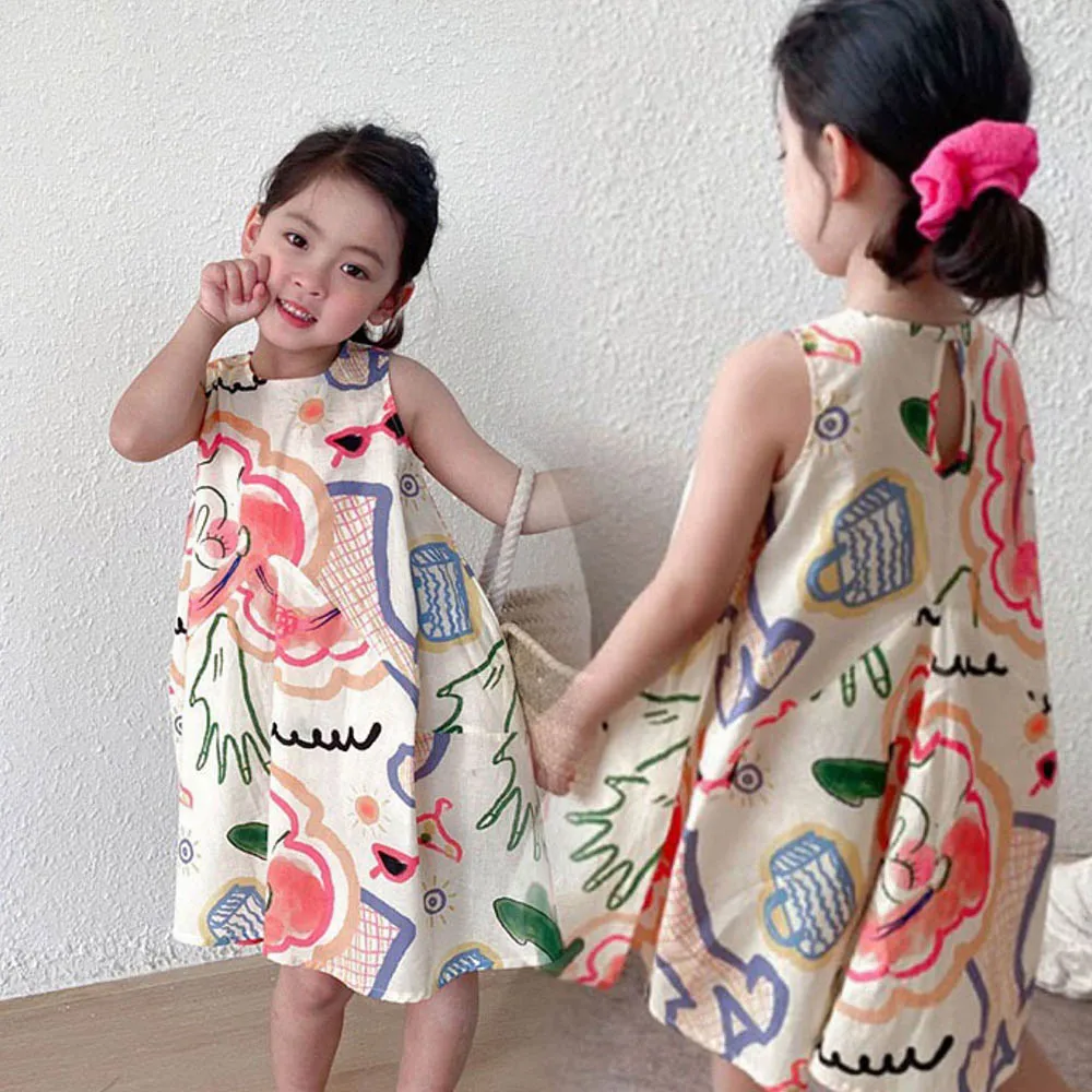 

Girls Dresses Clothes Summer Fashion Princess Dress Children Printing Cute Vest Skirt kids dresses for girls