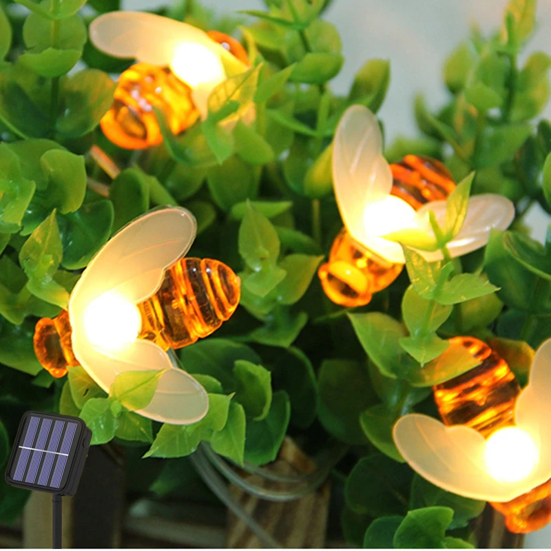 Led Bee Fairy Lights Outdoor Solar Garland Garden Decoration Outdoor Solar Lamp for Patio Christmas New Year Wedding Decor