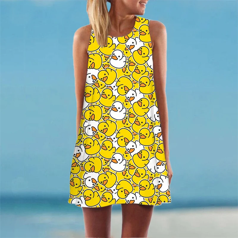 

Женское летнее пляжное платье до колен с принтом «желтая утка»