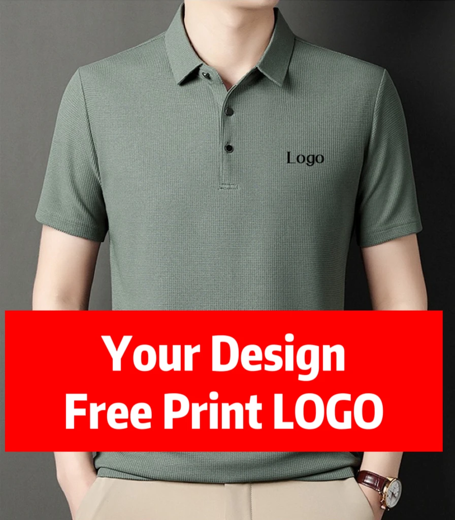 

New Arrival Summer Men T-shirt Casual Thin Turn-down Collar Short-sleeved PersonalizationSolid Color Luxury Slim Fit T Shirt