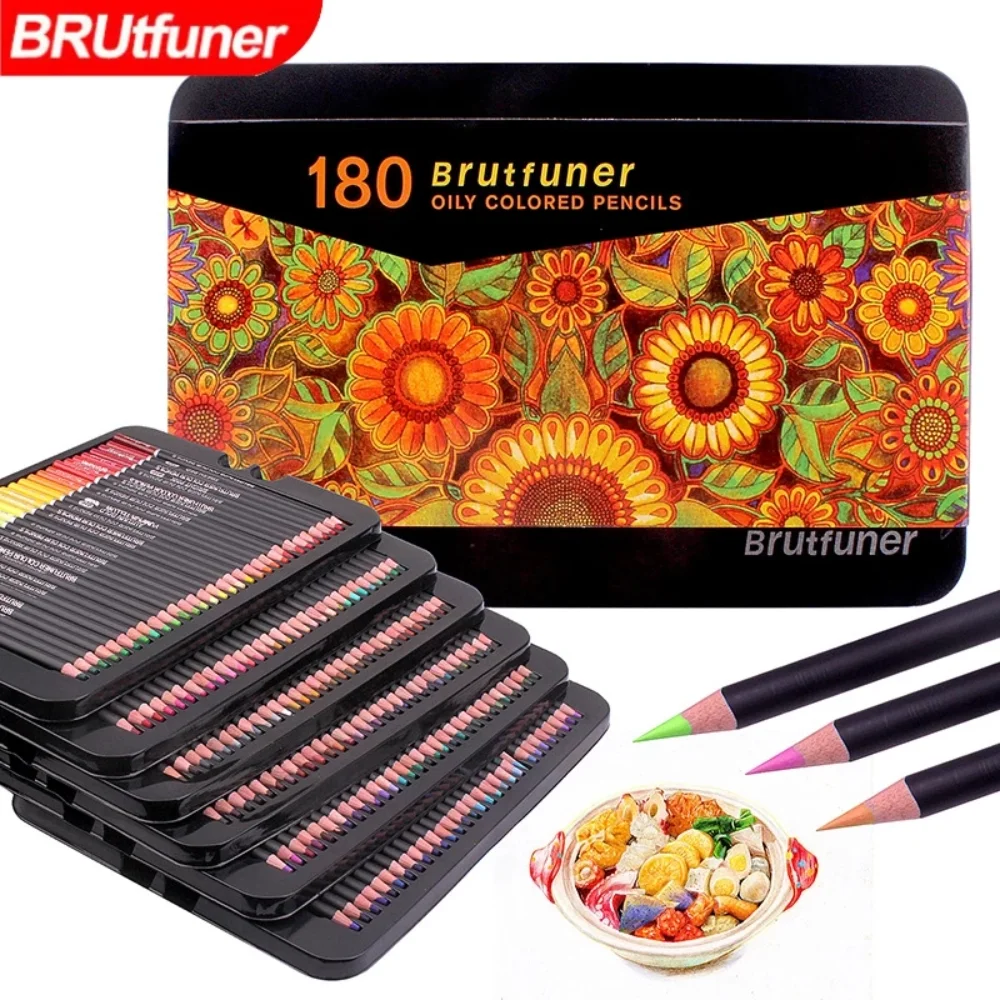 Brutfuner 72/120/180 color professional oil color pencil iron box set square pole wooden sketch color pencil school professional