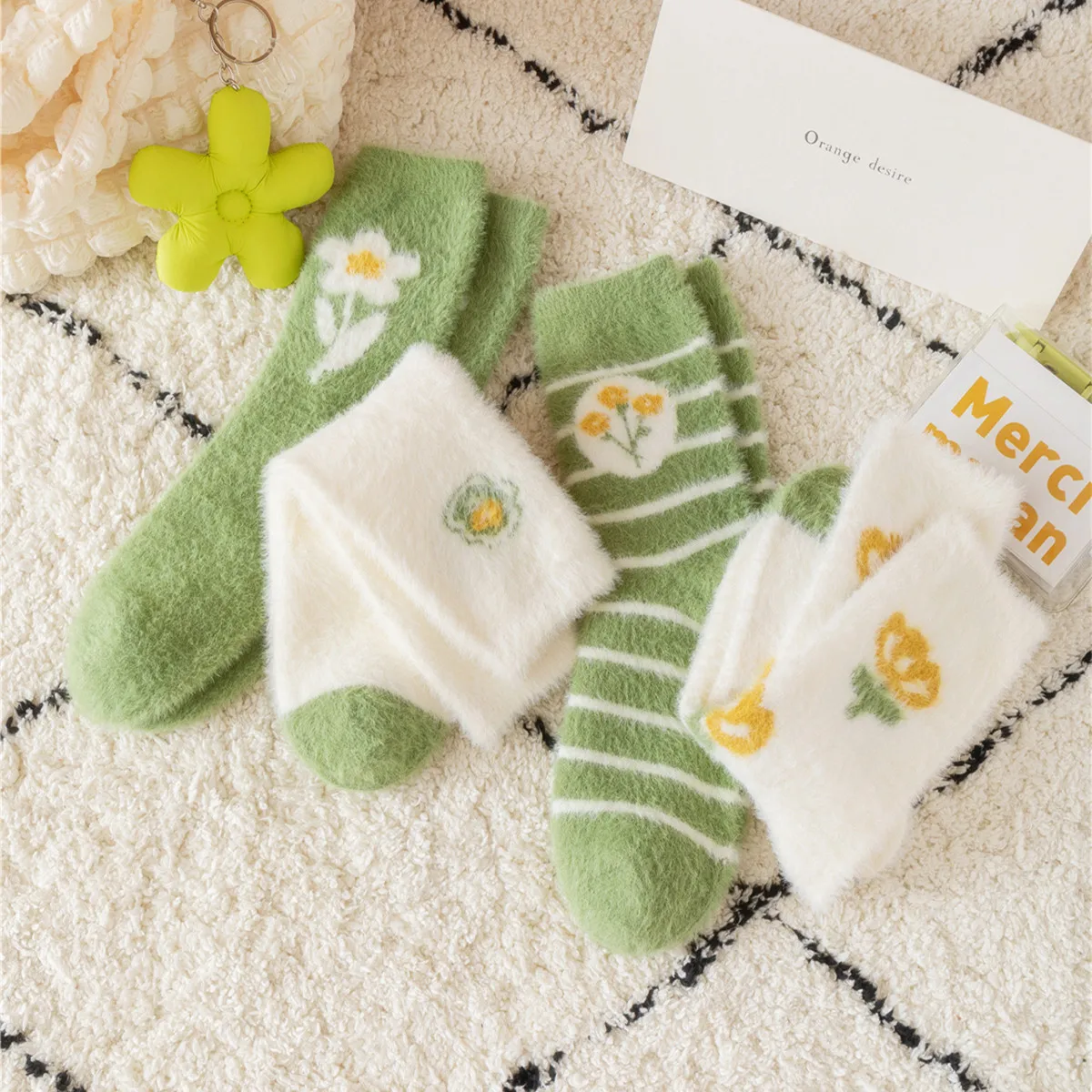 Mink Velvet Socks Women's Socks In Autumn And Winter Plus Velvet Padded Velvet Home Coral Fleece Sleep Loose Mouth Socks