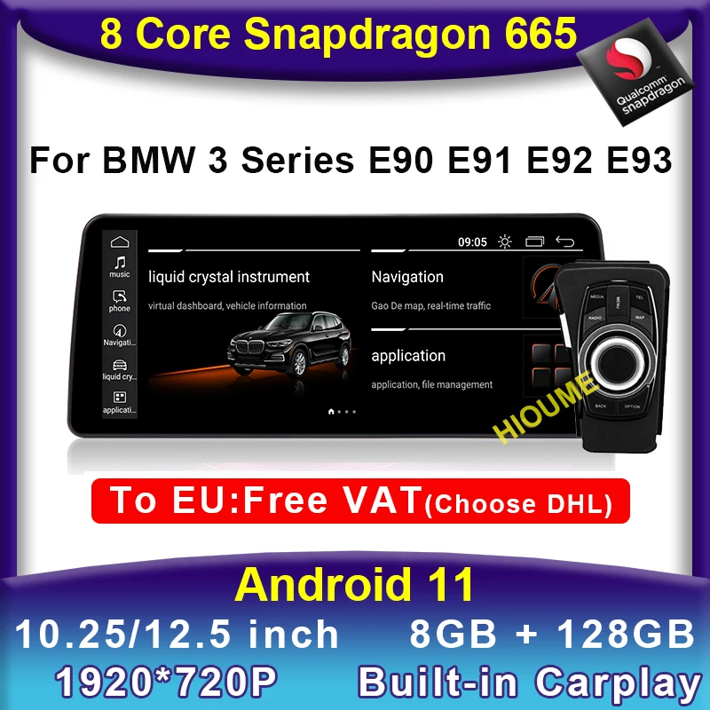 

10.25"/12.5" Snapdragon Android 11 Car Multimedia Player Radio Video CarPlay for BMW 3 Series E90 E91 E92 E93 with iDrive Knob