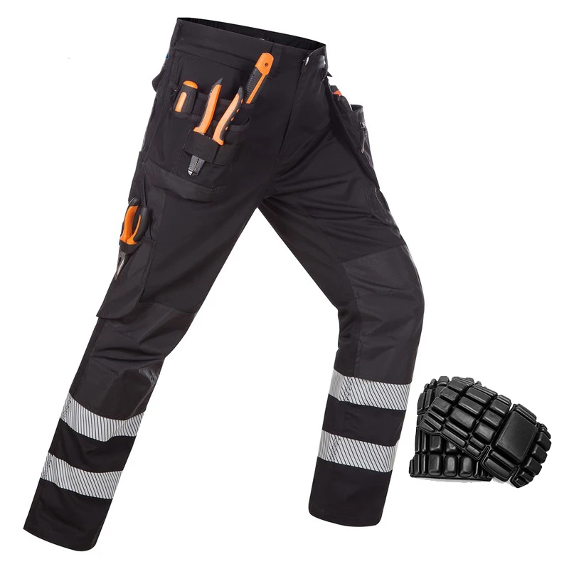 

Men Work Pants Multi pockets Tool Trousers With Removable Eva Knee pads High quality Safety Worker Mechanic Cargo Pants Workwear