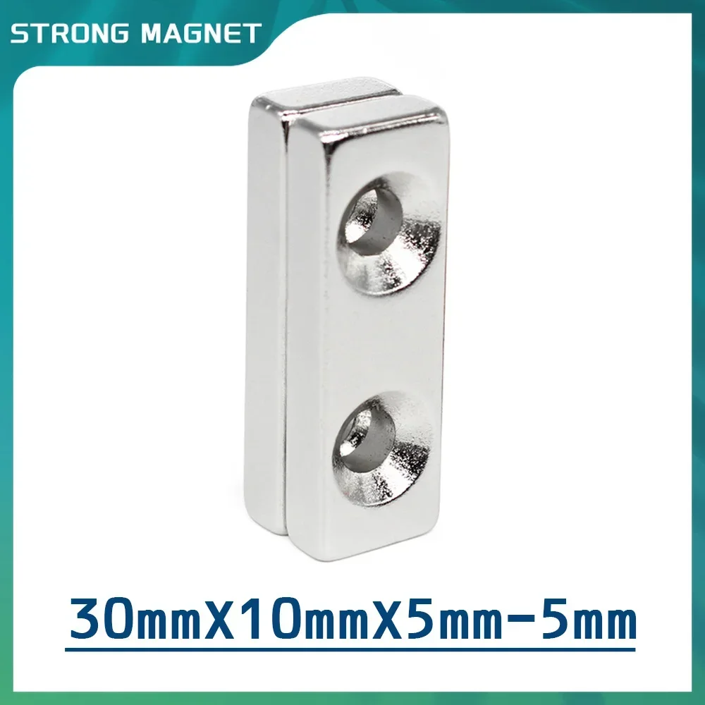 Неодимовый магнит с потайным отверстием прямоугольный мощный 30*10*5-5 мм блок 5 50 шт.