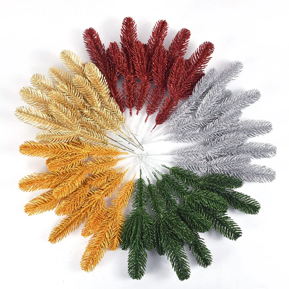 

5pcs Artificial Plants Plastic Pine Needles Branch Christmas Tree Wreath Scrapbooking Accessories for Home Decor Wedding Bouquet