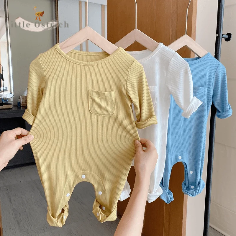 

Newborn Baby Boy Girl Cotton Solid Color Jumpsuit Spring Autumn Long Sleeve Romper Toddler Child Homesuit Baby Clothes 0-5Y