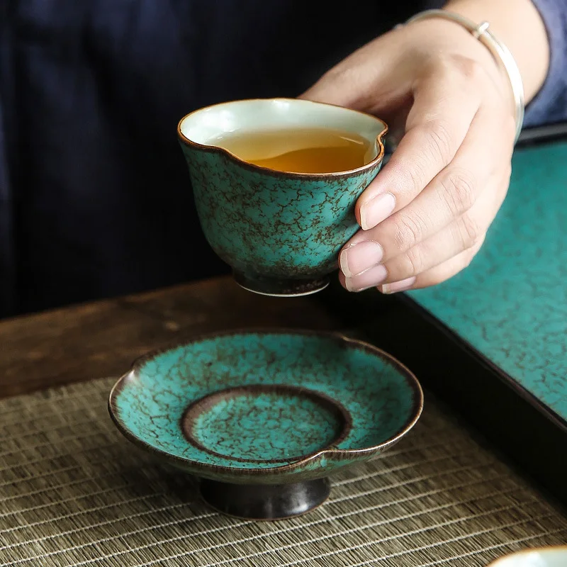 

Kung Fu Tea Set Tea Cup Household Kiln Baked Retro Tea Cup Fragrance-Smelling Cup Spearmint Master Cup Small Single Cup Bowls