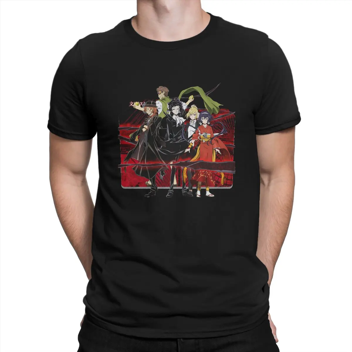 

Anime T Shirt for Men 100% Cotton Vintage T-Shirt Crew Neck Bungou Stray Dogs Tee Shirt Short Sleeve Tops New Arrival