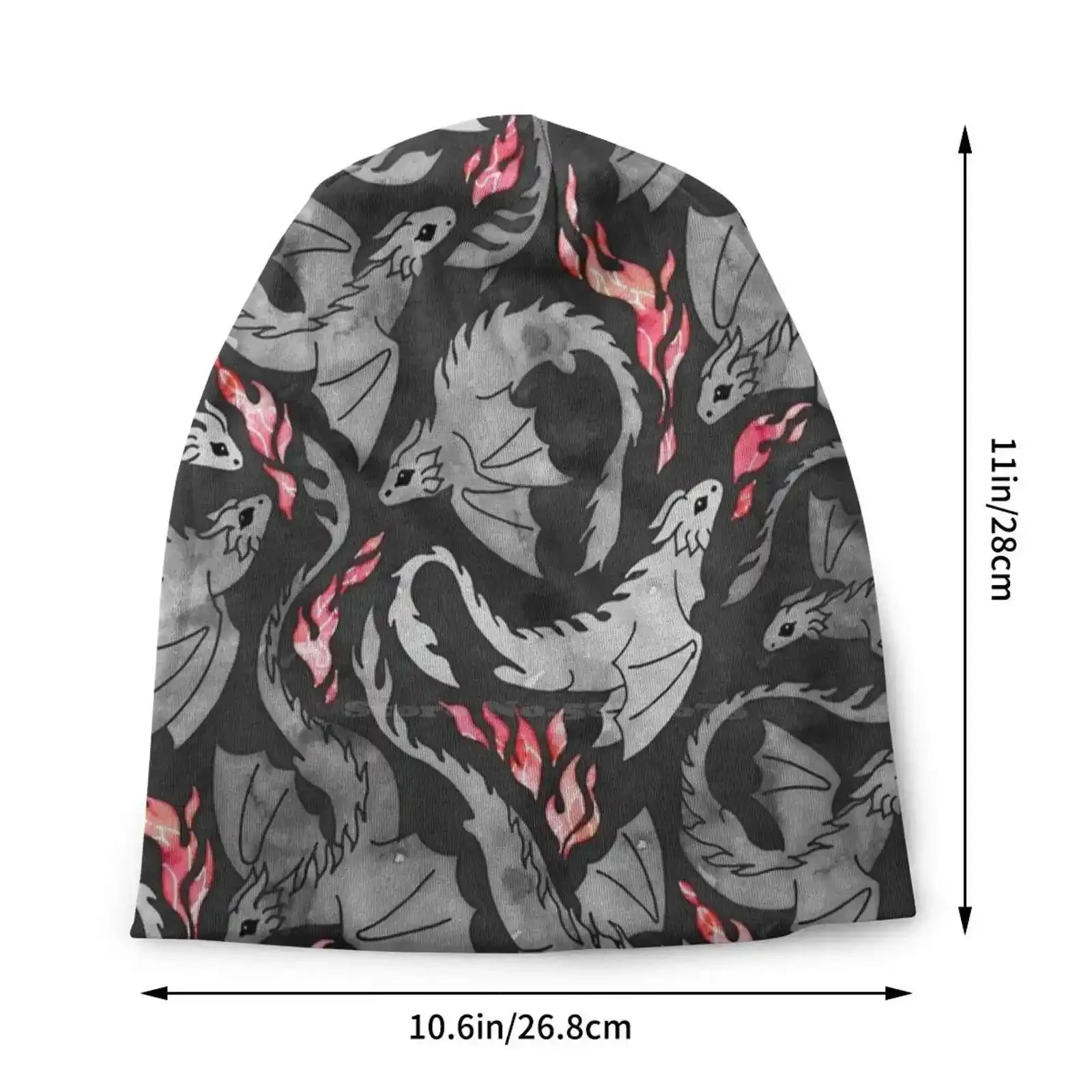 Тёплая Шапка-бини с драконом темно-серая и быстрая