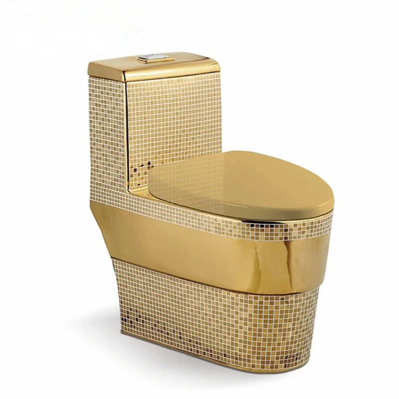 

Artistic Plain Golden One Piece Closestool Siphon Fluishing Floor Mounted Luxious Villa Bathroom Seat Toilet wc