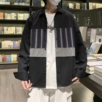 mens fashion striped stitching long sleeved shirt japanese loose spring and autumn personality shirt jacket harajuku shirt