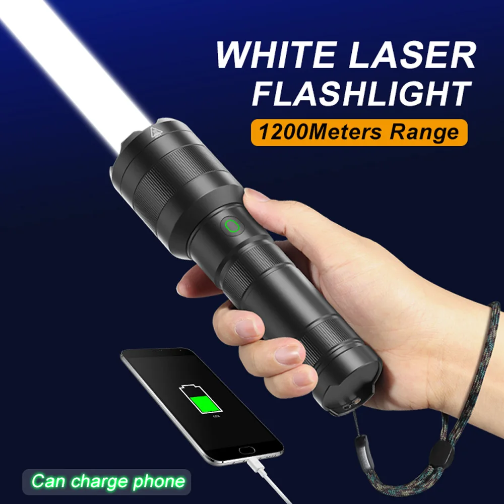 Super Bright White LED Flashlights 1000000 Lumens Built in 5000mAH Battery USB Rechargeable 1200 Meters Tactical Hunt Flashlight
