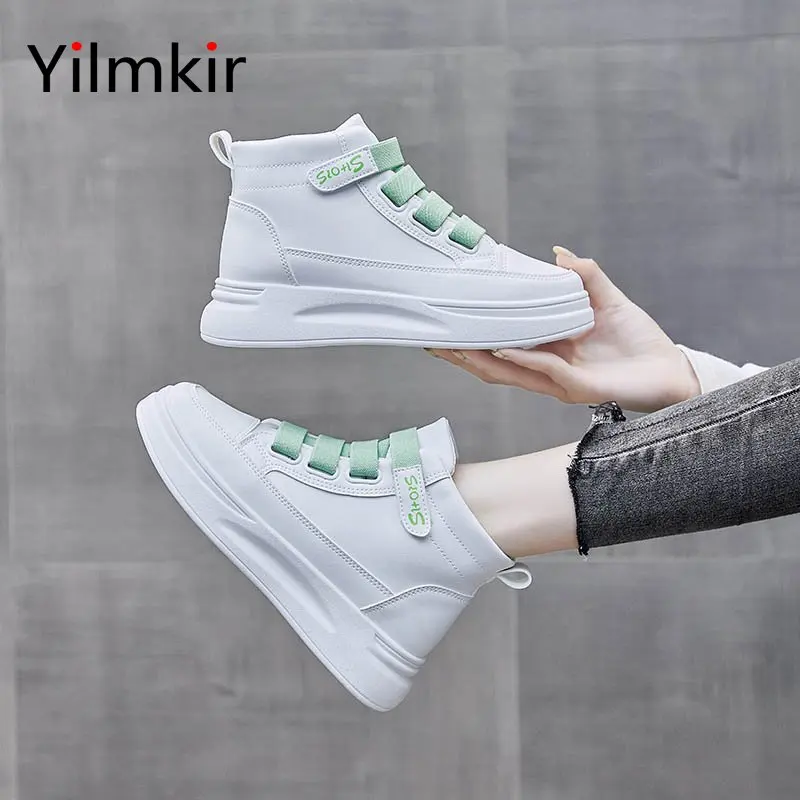

PU Leather Non Slip Comfortable High Top Women Outdoor Walking Shoes Casual Simple Fashion Wear Resistant Light Ladies Sneakers