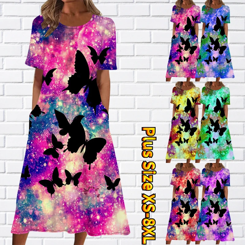 

Женская летняя юбка с круглым вырезом, коротким рукавом и карманами