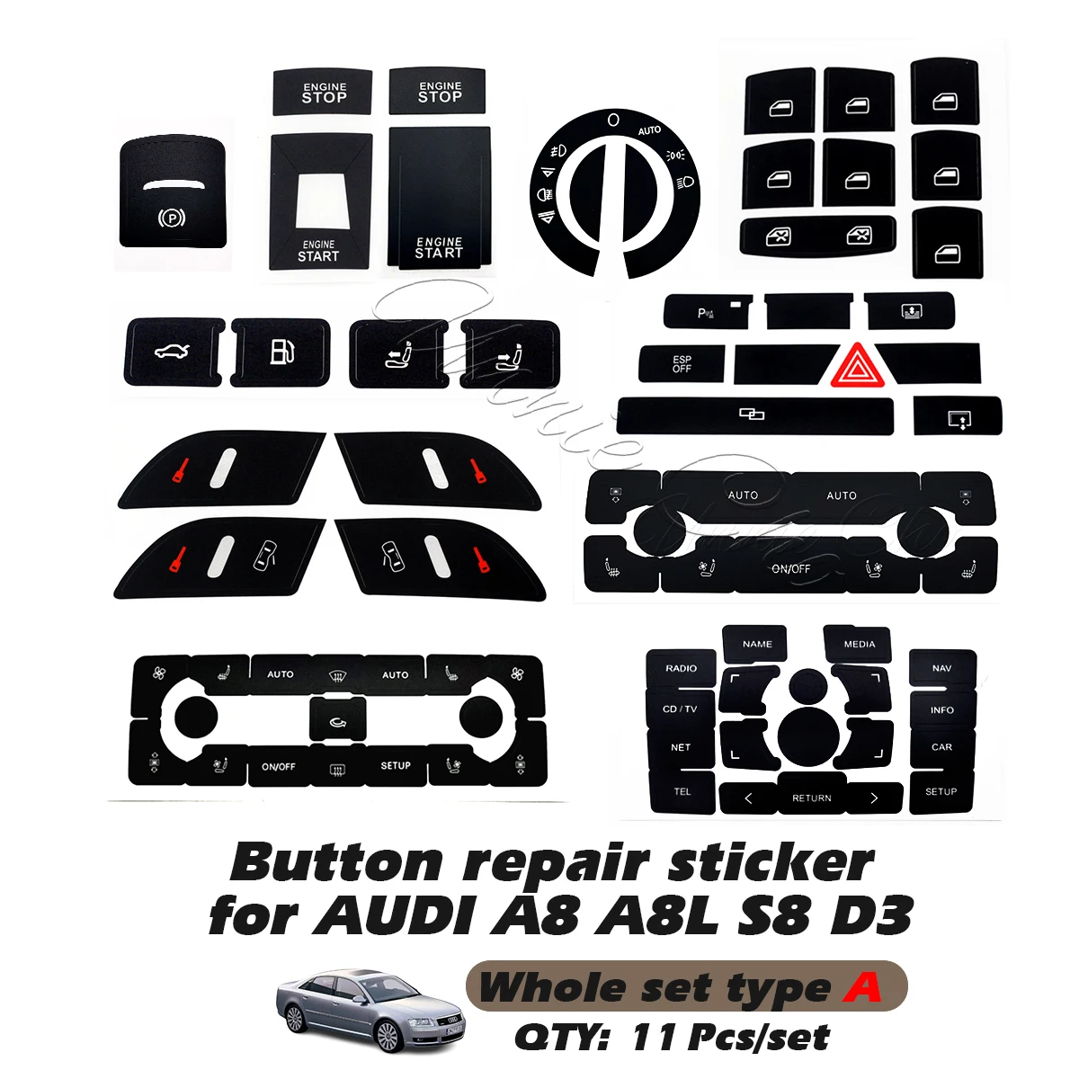 Внутренние кнопки для Audi A8 D3 4E, наклейки 2004-2009 для Audi S8 D3, аксессуары, полировка, изношенная панель MMI, центральный дверной замок