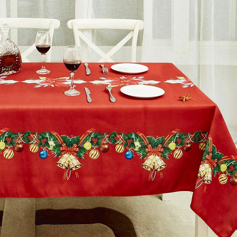 

Christmas Bell Printed Tablecloth New Year Rectangular Dining Table Coffee Table Stain Resistant Tablecloth Party Outdoor Dinner
