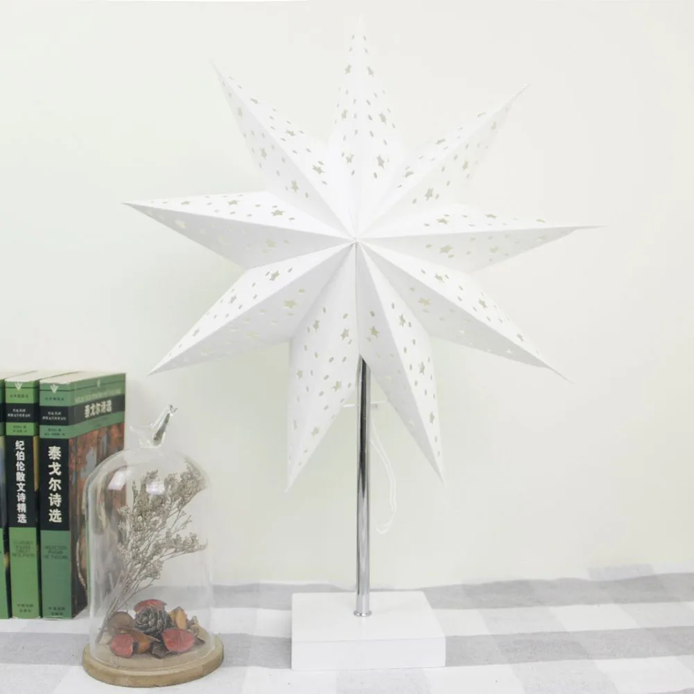 

LED Night Lights Hollow Nine Pointed Star Stand Table Lamp Papery Festive Decorative Lights Simple Assembly for Christmas Party