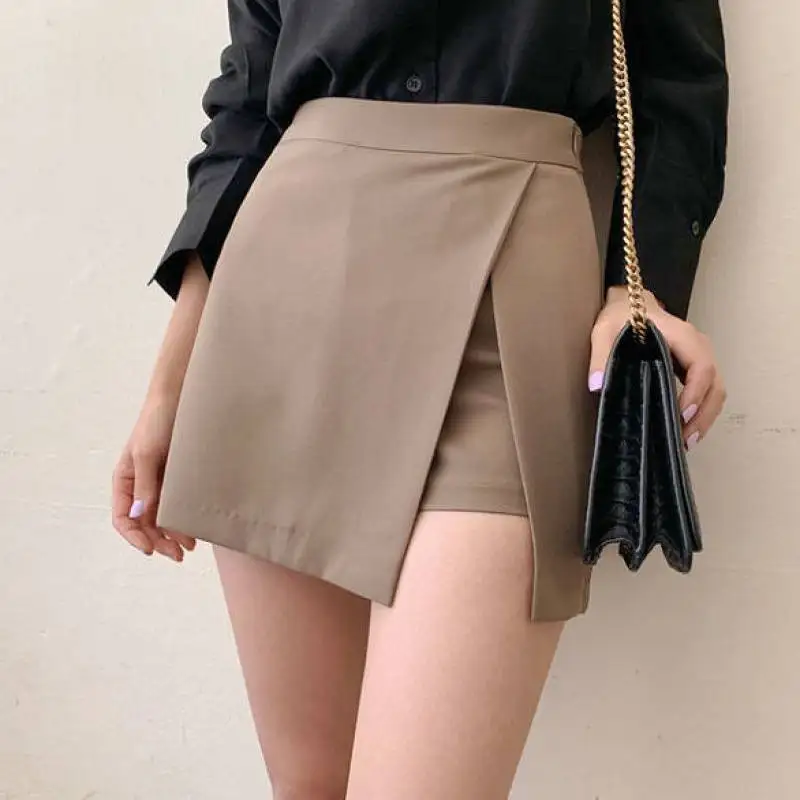Sexy Elegant Shorts Skirts Women Side-slit Tender Asymmetrical Shorts Casual Solid Chic Stylish Skinny Ladies High Waist Shorts