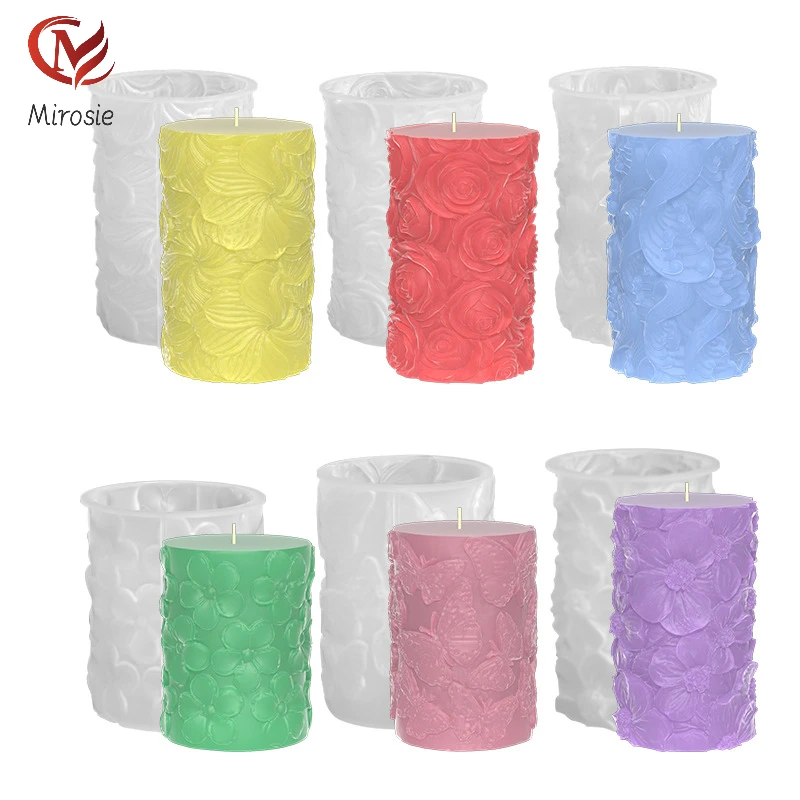 

Mirosie 6-piece Diy Crystal Epoxy Mould Flower-shaped Cylindrical Silicone Mold Rose Spray Butterfly Flower Column Candle Mold