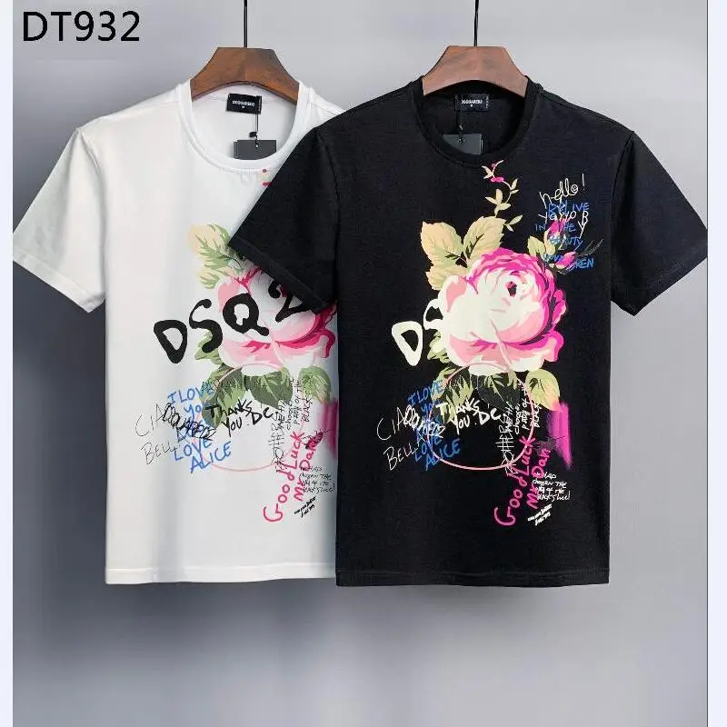 

New Dsquared2 Floral Lover Letter Print Unsex Clothing Tops Cotton Dsq Round Neck Short Sleeve T-Shirt Men Clothing