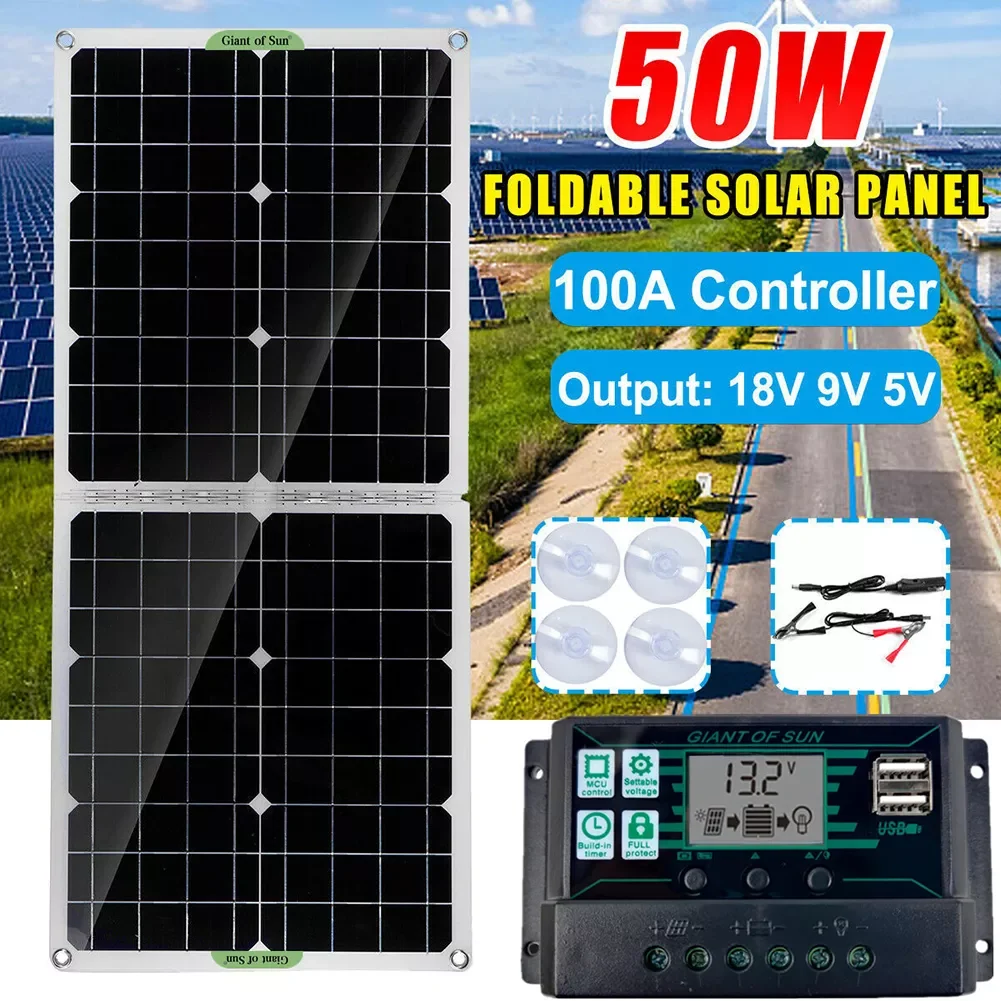 

Складная солнечная панель 18 в, внешний аккумулятор на солнечной батарее с двумя USB-портами, уличное аварийное зарядное устройство с контрол...