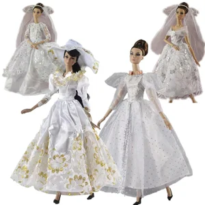 Handmade Wedding Dress For Barbie Doll Clothes Bridal Outfits Princess Evening Party Gown 11.5