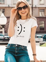 happy or unhappy you decide t shirt women creative desing european style aesthetic clothes comfy simple summer tops for ladies