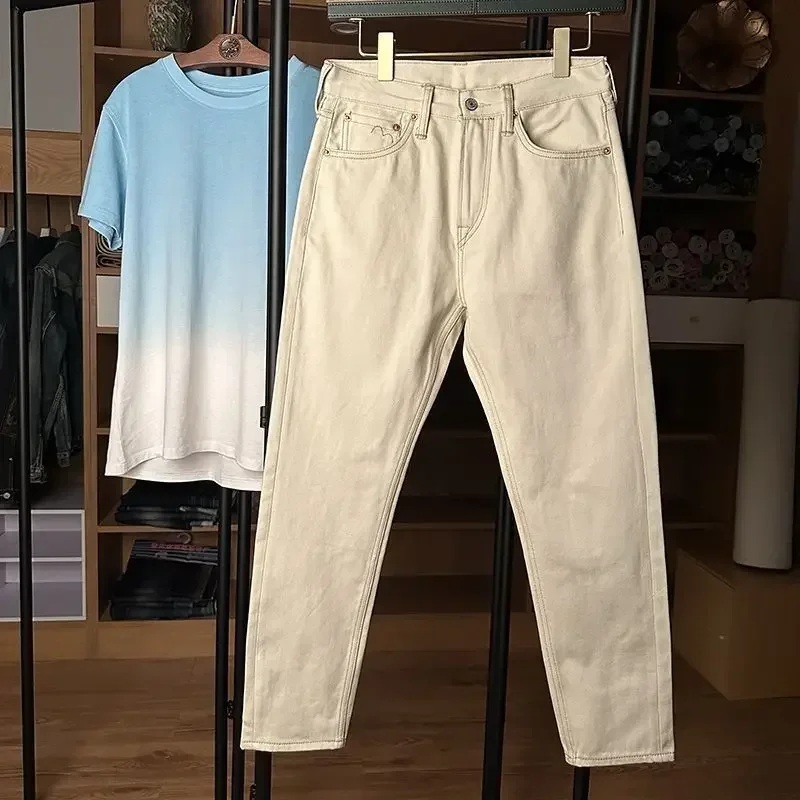 Мужские ковбойские брюки прямые бежевые джинсы с вышивкой и графическим принтом