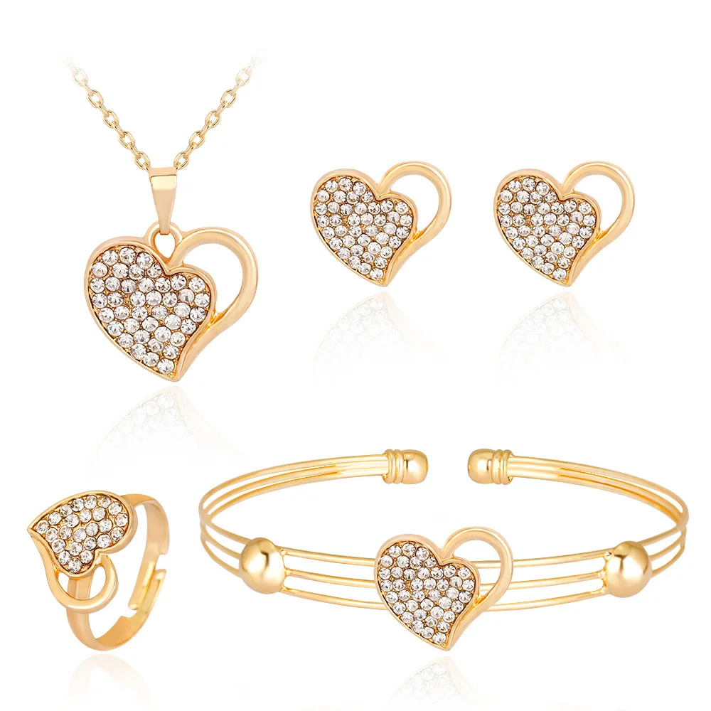

Fashion Necklace Set Alloy Diamond Hollow Double Heart Necklace Earrings Bridal Weddings Party Casual Jewelry Set Gifts