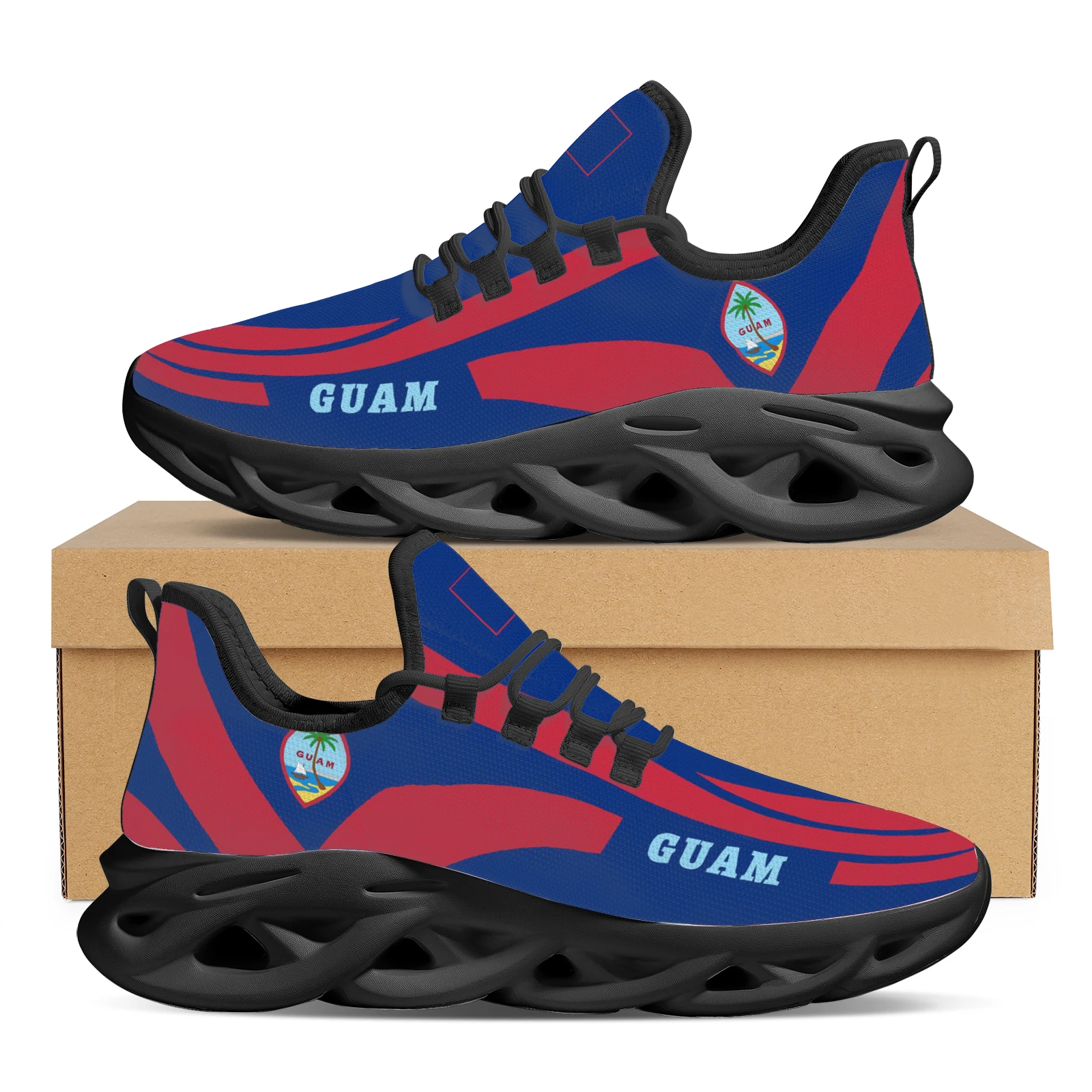 

Guam National Emblem Sailboat Palm Tree Print Platform Sneakers Lightweight Breathable Vulcanized Shoes Fall Lace Up Footwear