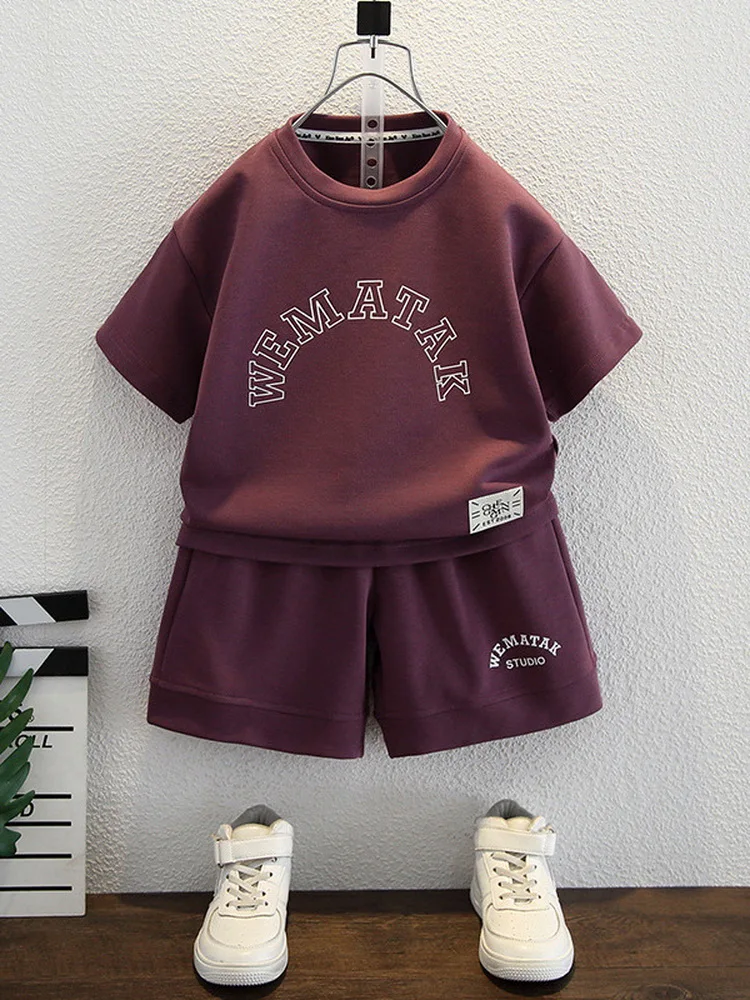 Футболка и шорты с буквенным принтом для мальчиков девочек