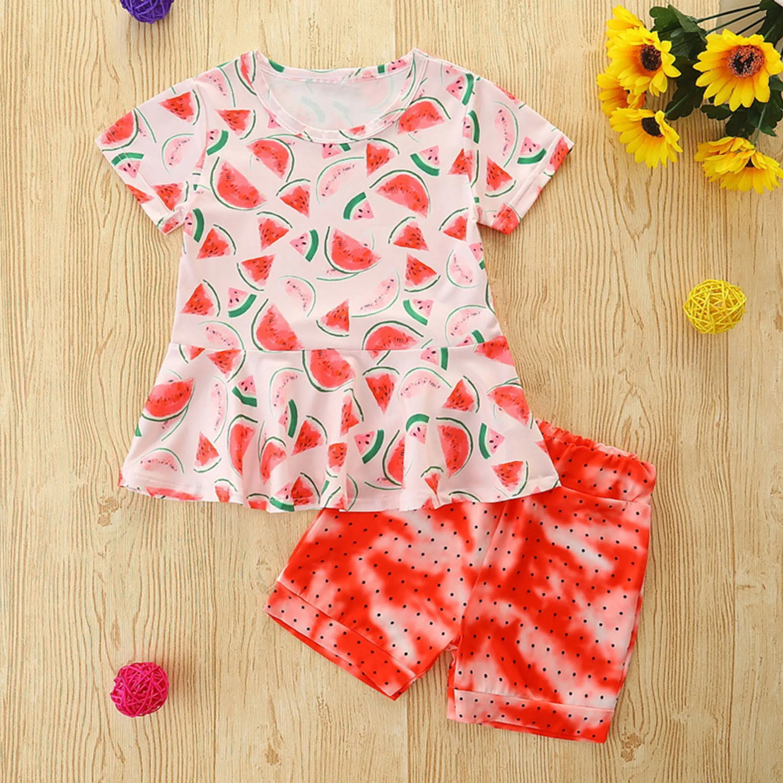 

1-6 Years Toddler Kids Girls Summer Clothes Watermelon Print T Shirt Tops+Dot Print Shorts 2 Pcs Outfits Sets Casual Clothes