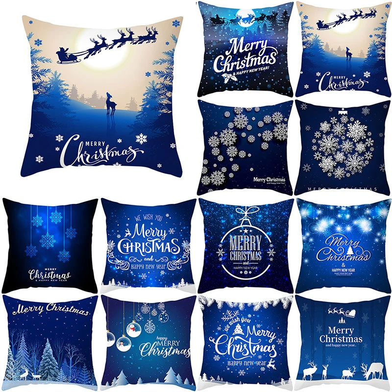 

Blue Christmas Deer Pillow Dream Snow Elk Pattern Duvet Cover Pillowcase Home Chair Hotel Bedding Pillowcase