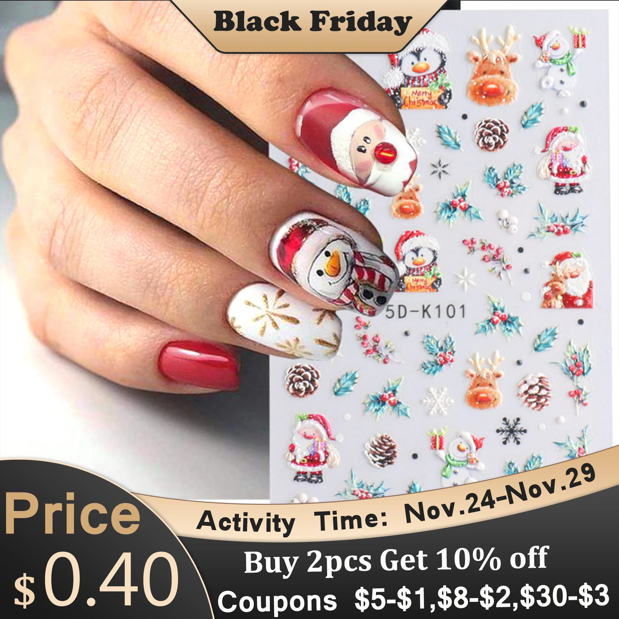 

Новогодние Слайдеры для ногтей с тиснением Санта-Клауса, пингвина, 5D гелевые наклейки, рождественские милые птицы, украшения для ногтей сво...