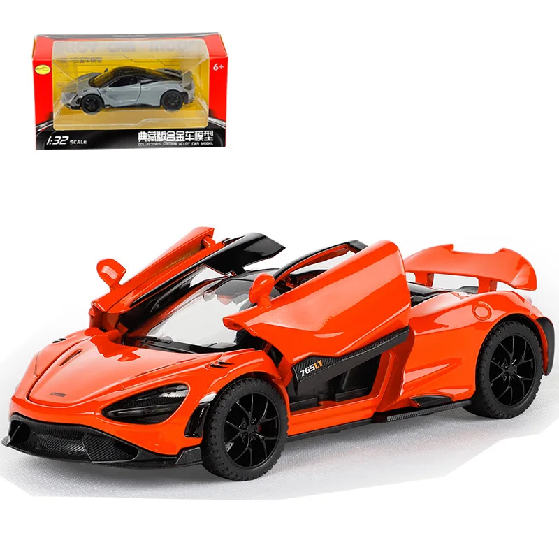 

1:32 McLaren 765LT sports car High Simulation Diecast Metal Alloy Model car Sound Light Pull Back Collection Kids Toy Gifts H22
