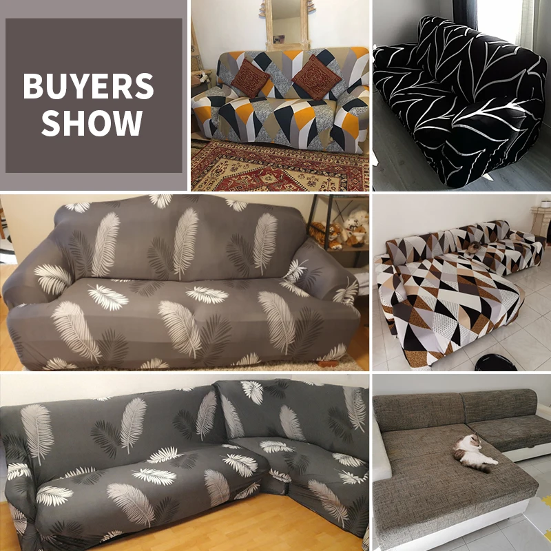 Чехол для дивана в гостиную эластичный чехол углового с принтом L-образный на