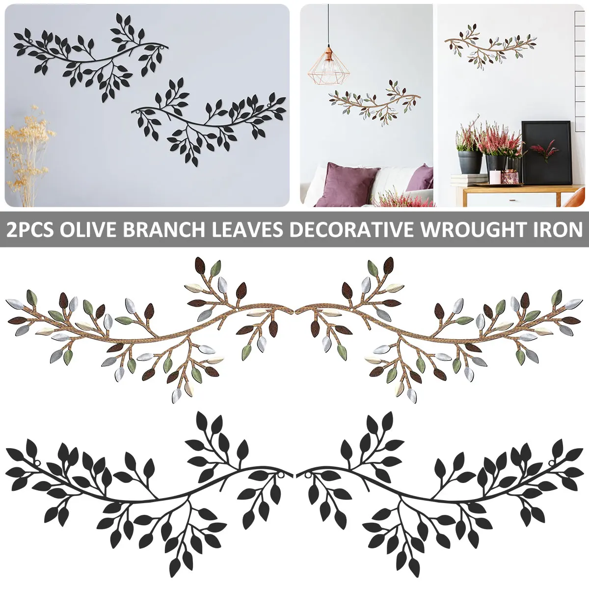 

2Pcs Metal Tree Leaf Wall Décor Vine Olive Branch Leaf Wall Art Artistic Wall Hanging Sign Decorative Wall Sculpture Sturdy Home