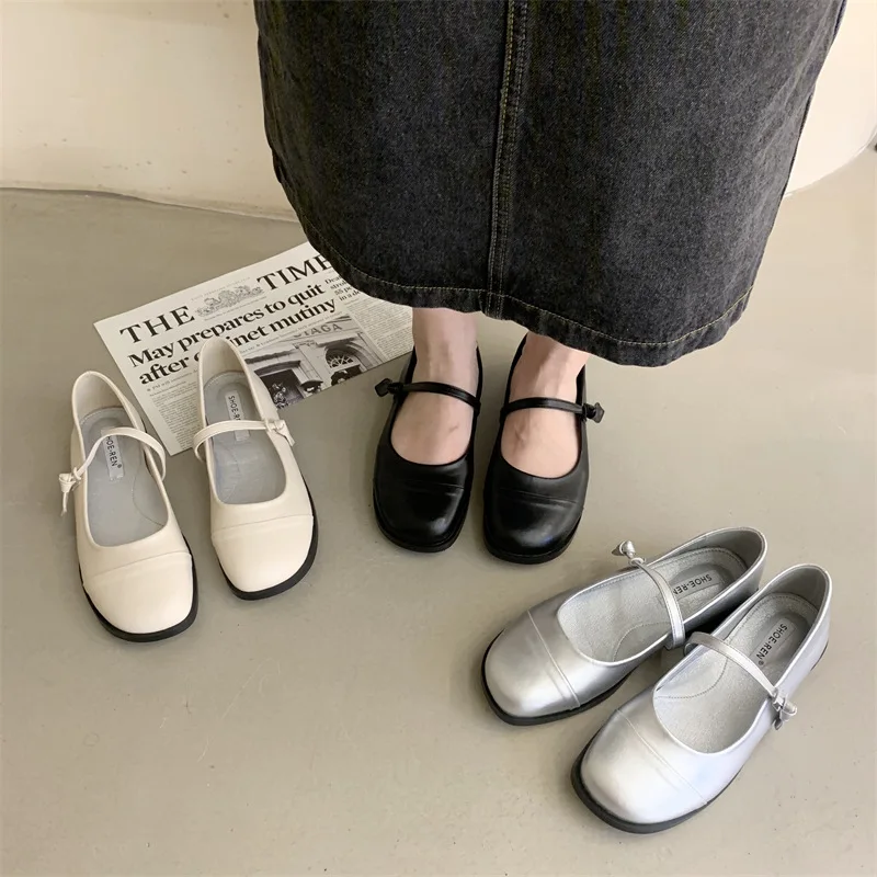 

Casual Woman Shoe Shallow Mouth Low Heels Round Toe Modis Female Footwear New 2022 Dress Summer Basic PU Solid Mary Janes Leisur