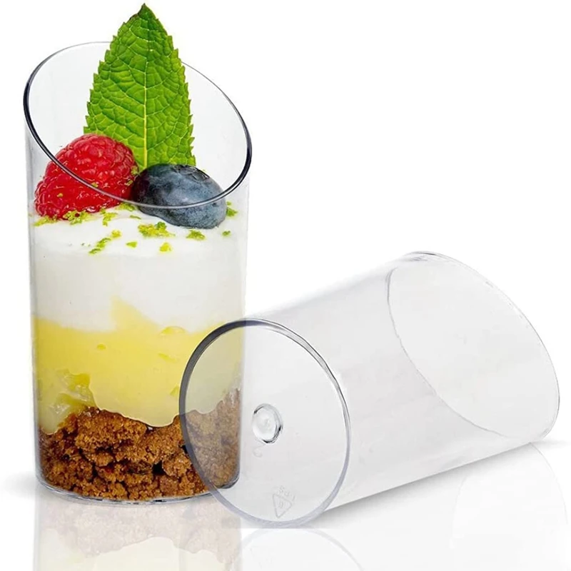 

Mini Angled Dessert Cups, Reusable Plastic Dessert Cups Clear Parfait Appetizer Cup For Dessert Pudding Mousse Party