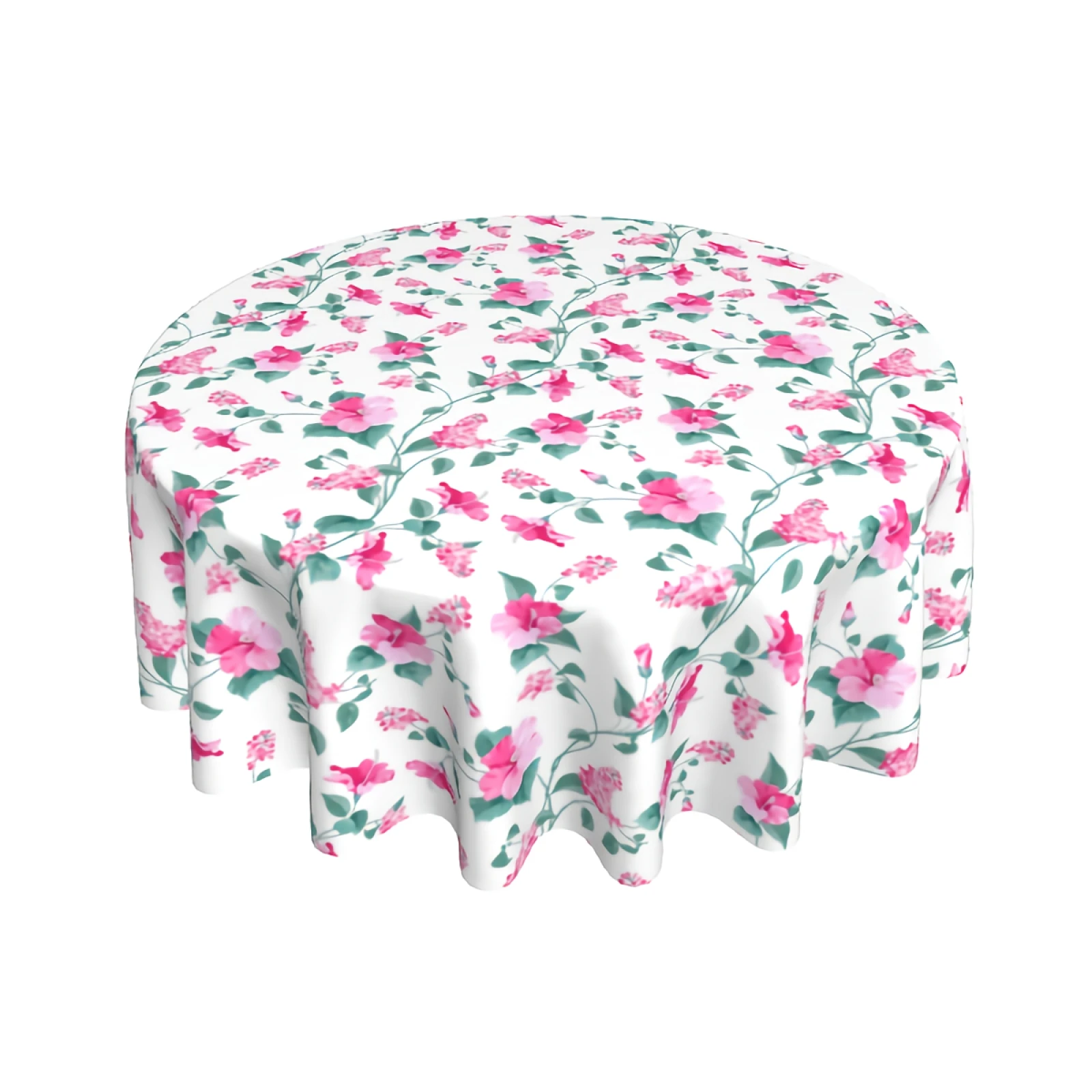 

Spring Pink Floral Green Leaves Table Cover Table Cloth with Waterproof Wrinkle Resistant for Home Kitchen Indoor Outdoor