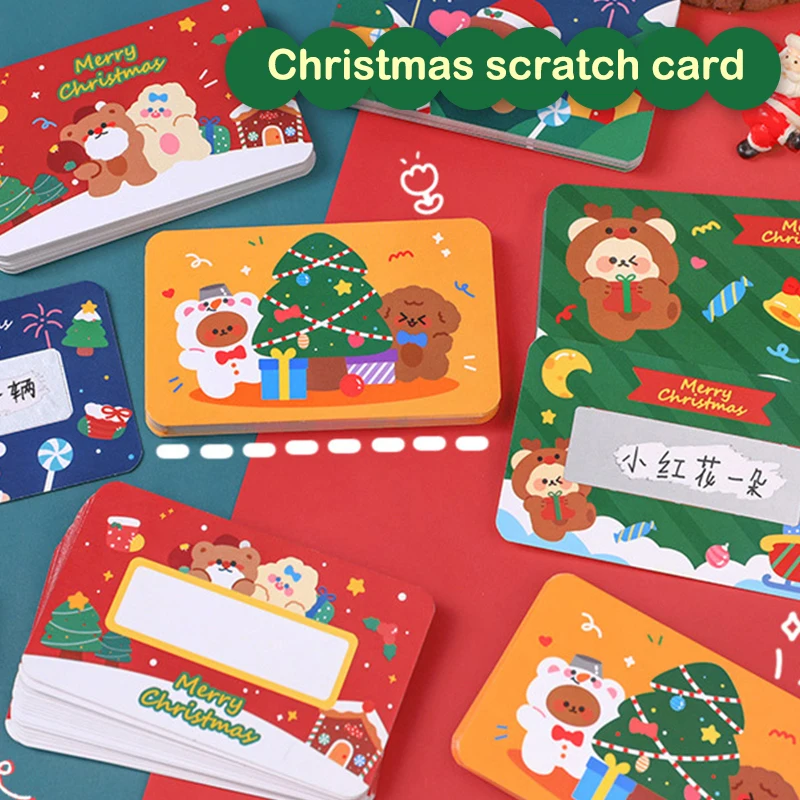 

Cartoon Merry Christmas Reward Scratch Card Film Coated Stickers Scratch Off Labels Xmas Stickers Diy Children's Redemption