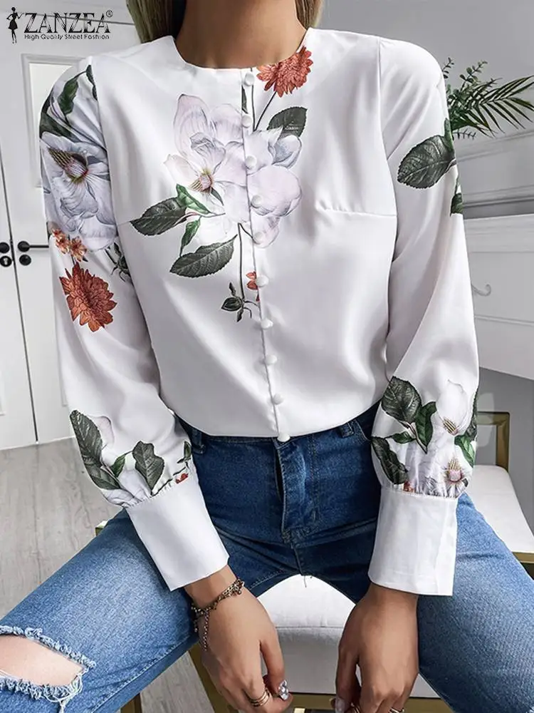 

ZANZEA Elegant Long Sleeve Blouse Women Spring Holiday Shirt Casual Party Tops Chemise Bohemian Floral Printed Flower Blusas